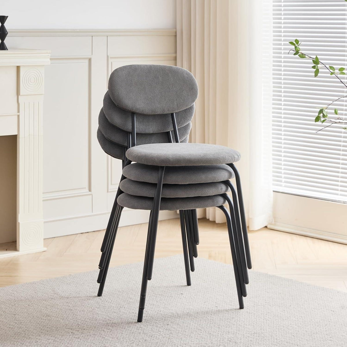 Runder Esstisch Set (100cm) mit 4 Stapelstühlen Dunkelgrau