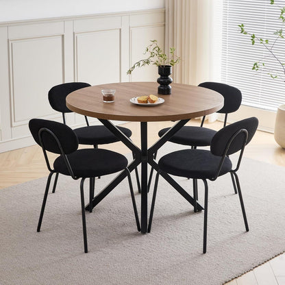 Runder Esstisch Set (100cm) mit 6 Stapelstühlen Dunkel/Schwarz