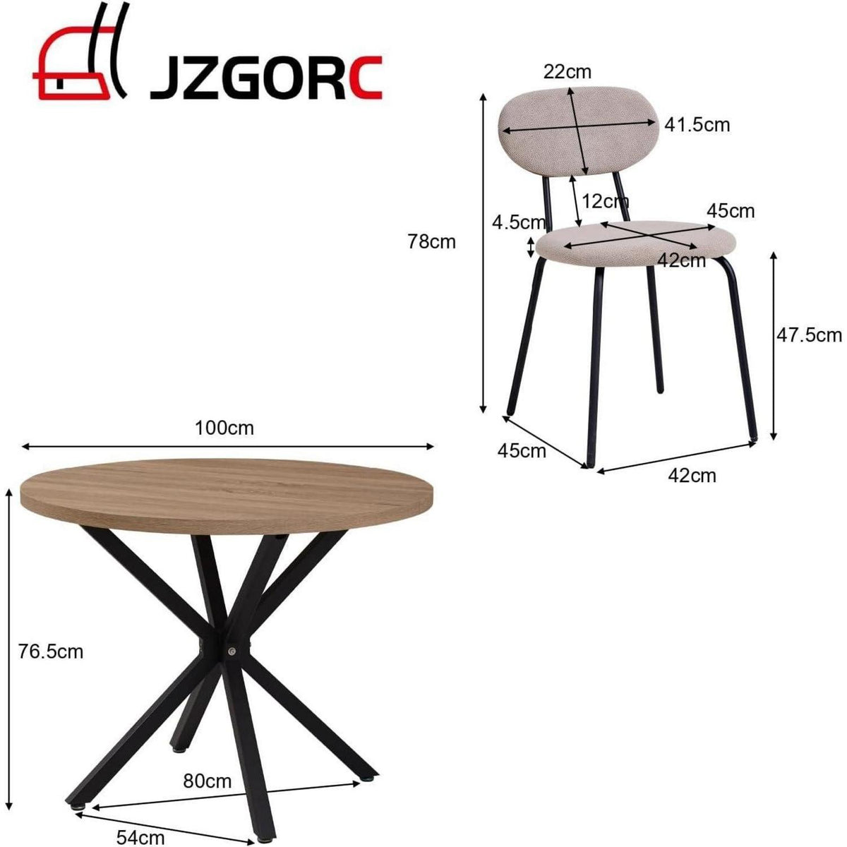 Runder Esstisch Set 100cm Holz + 6 Stapelbare Stühle Hell/Khaki