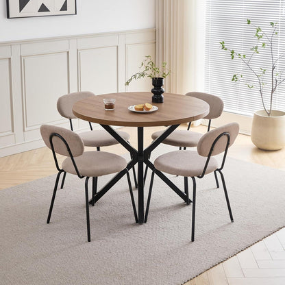 Runder Esstisch Set (100cm) mit 4 Stapelstühlen Dunkel/Khaki