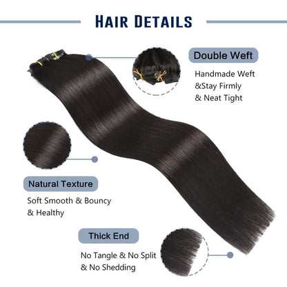 Echthaar Haarverlängerung Clip In – Natürliches Schwarz 55cm