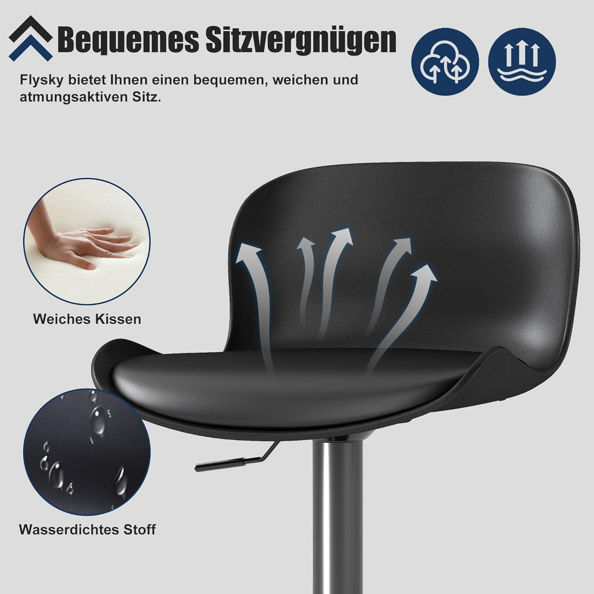 Höhenverstellbarer Barhocker 3er Set Schwarz mit Fußstütze