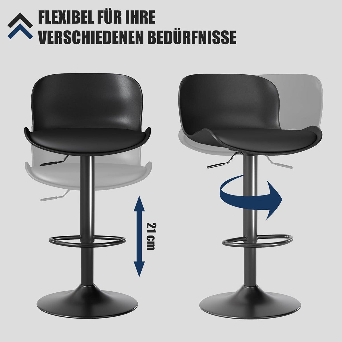 Höhenverstellbarer Barhocker 4er Set Schwarz mit Fußstütze