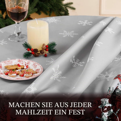 Weihnachts Tischdecke Grau Rund 160cm - Schneemann Motiv