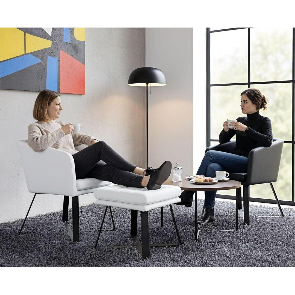 Loungesessel mit Ottomane – Beiger Samt Relaxsessel Modern