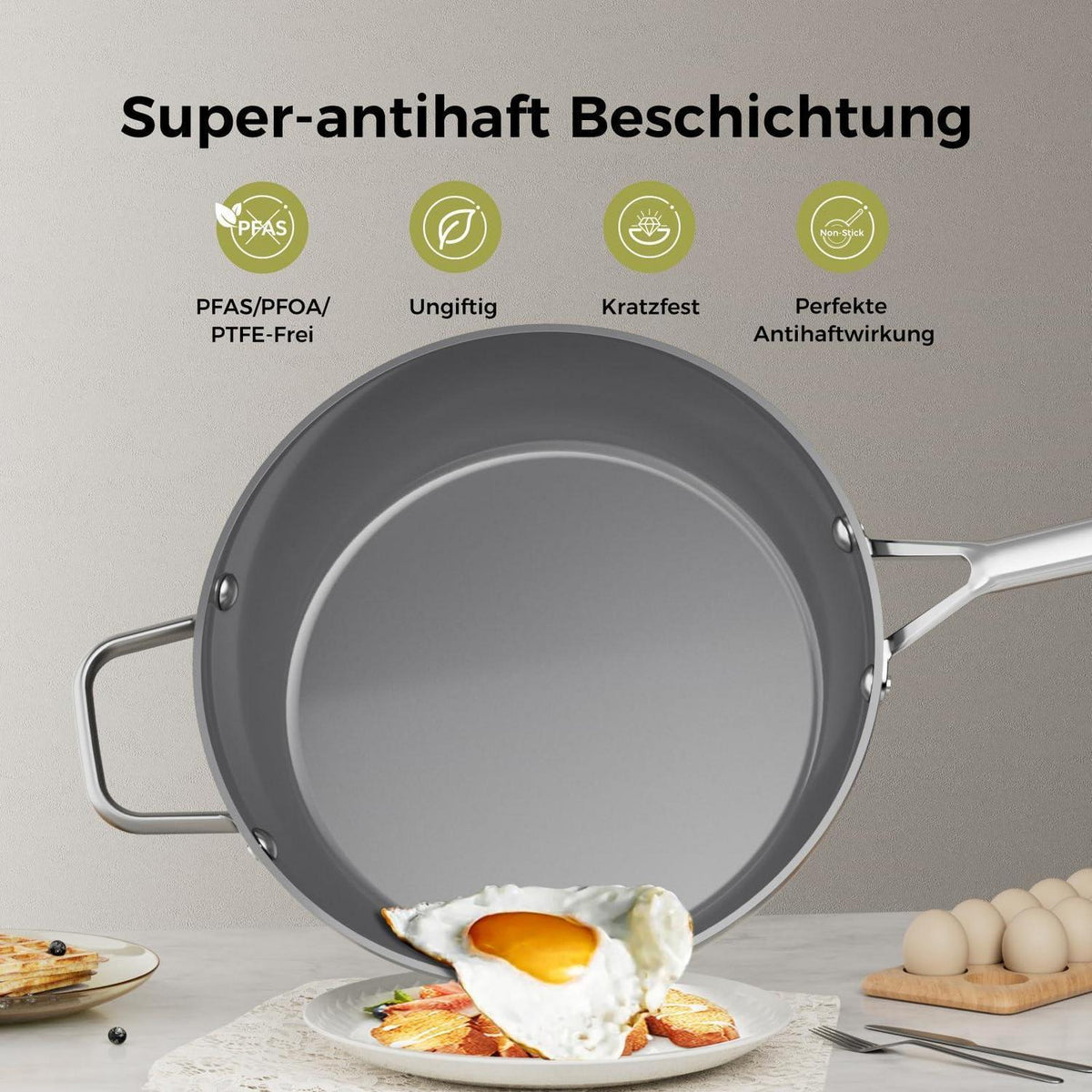 28cm Keramikpfanne mit Deckel – Antihaft & Induktionsgeeignet