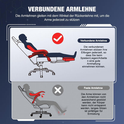 Ergonomischer Gaming Stuhl mit Fußstütze und Lendenkissen, Grau