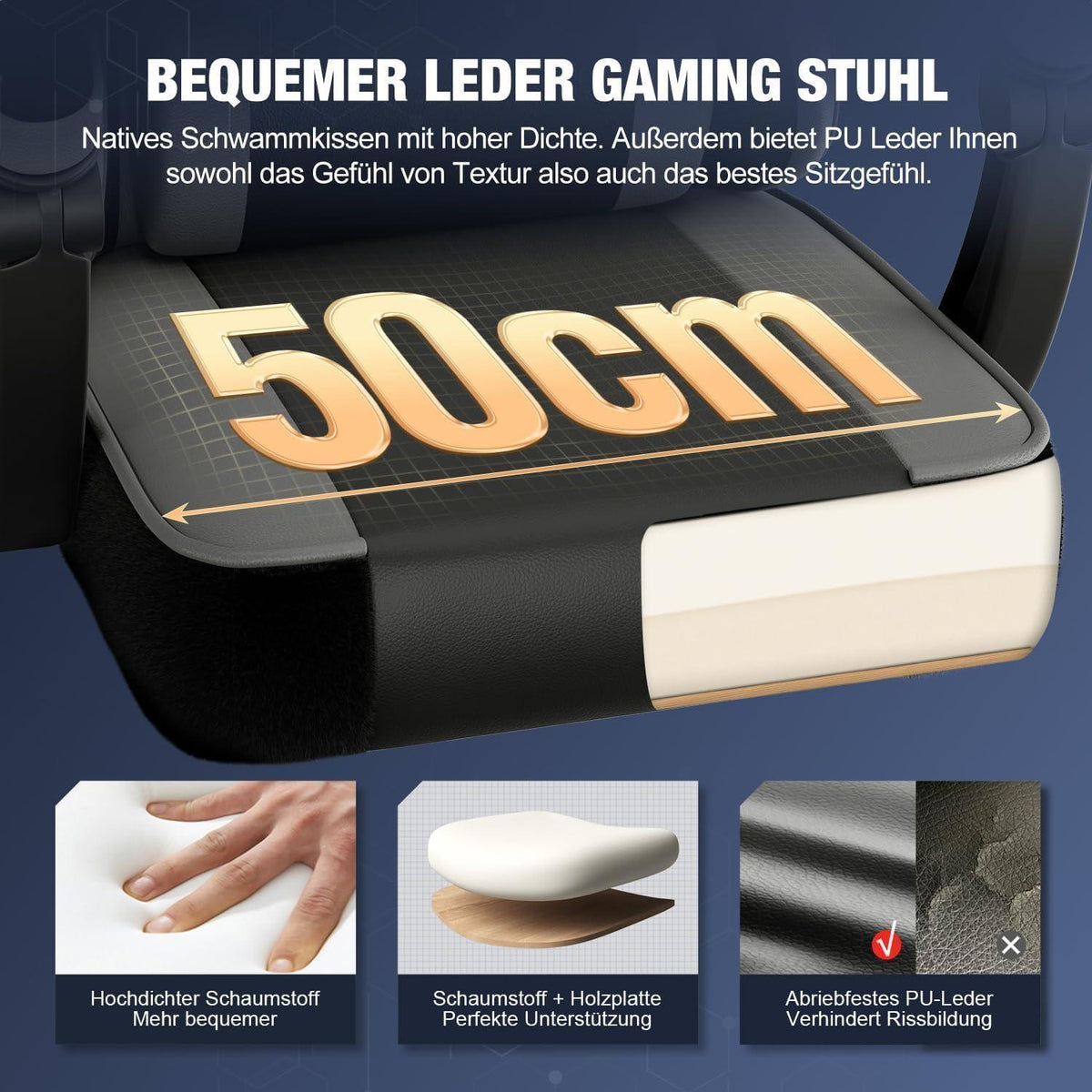 Ergonomischer Gaming Stuhl mit Fußstütze und Lendenkissen, Grau