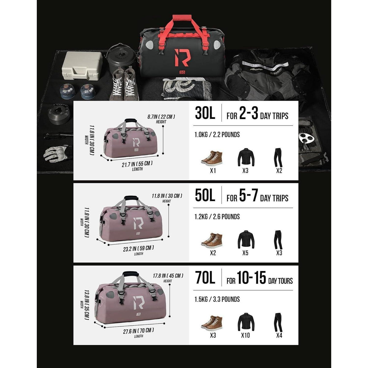 Wasserdichte Motorrad Gepäckrolle 50L – Lila