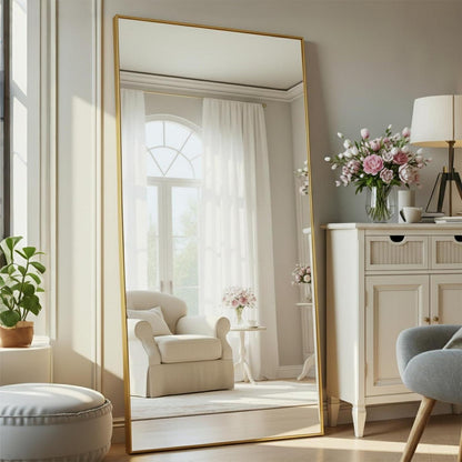 Ganzkörperspiegel 190cm, Stand- & Wandspiegel Gold, Metallrahmen