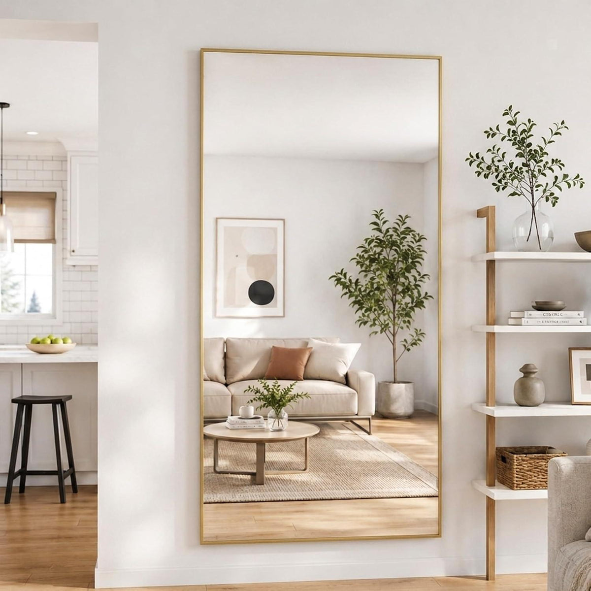 Ganzkörperspiegel 190cm, Stand- & Wandspiegel Gold, Metallrahmen