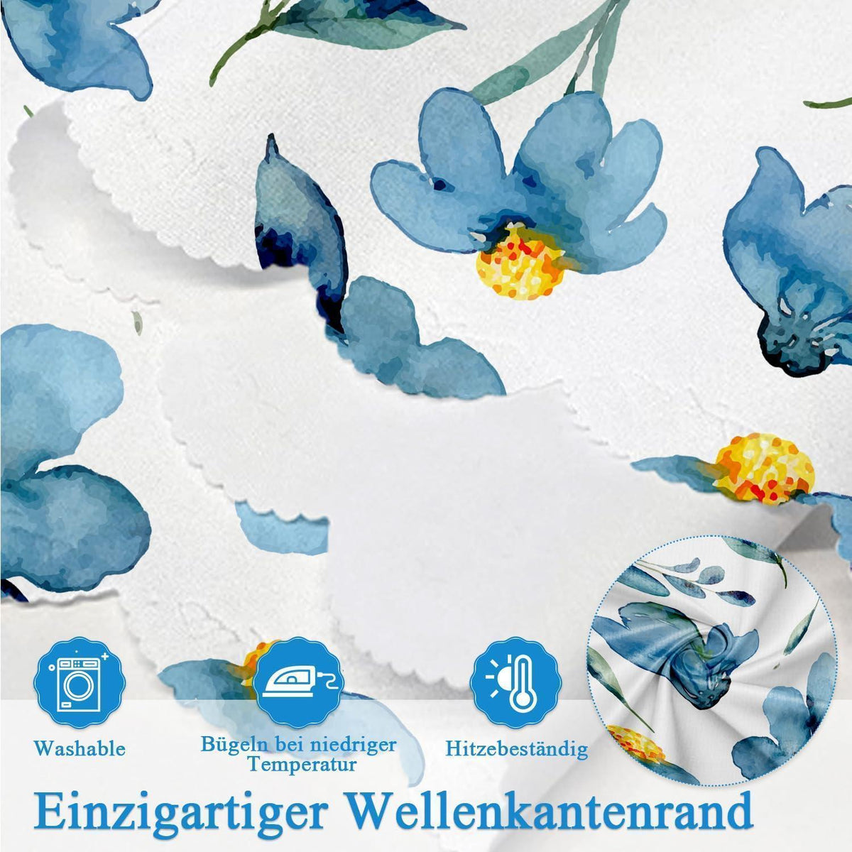 Abwaschbare Tischdecke Blau Blumendruck Rechteckig 140x180 cm