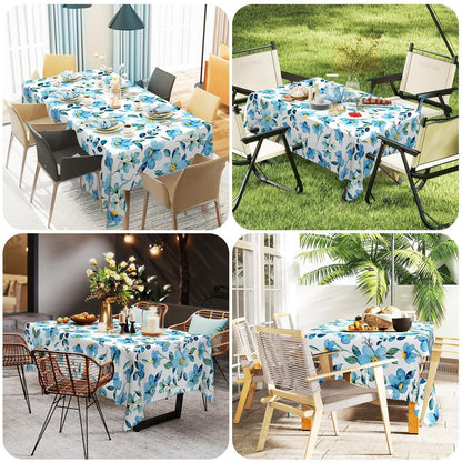 Abwaschbare Tischdecke Blau Blumendruck Rechteckig 140x180 cm