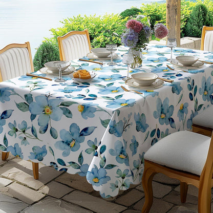 Abwaschbare Tischdecke Blau Blumendruck Rechteckig 140x180 cm