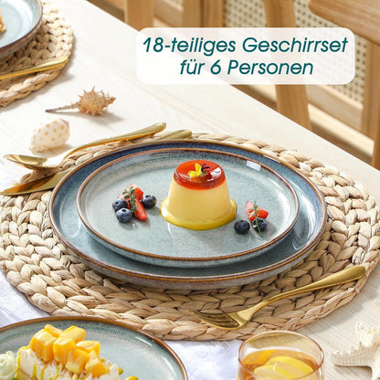 Tafelservice 18tlg. für 6 Personen, Steingut, Hellblau