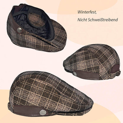 Verstellbare Herren Winter Mütze mit Ohrenklappen - Kaffee Raster