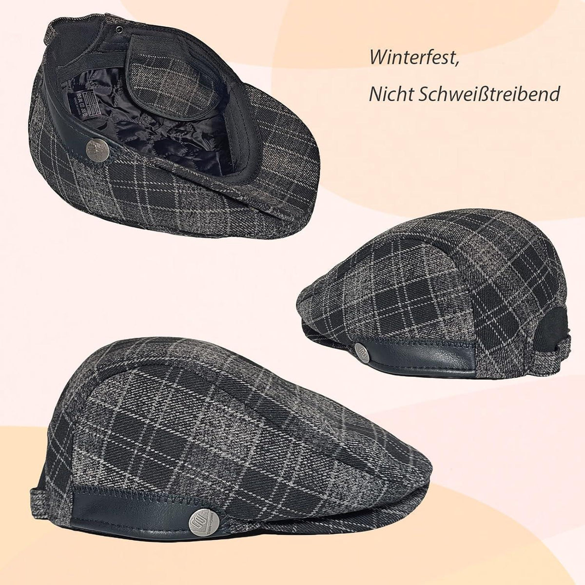 Verstellbare Herren Wintermütze mit Ohrenklappen – Schwarz