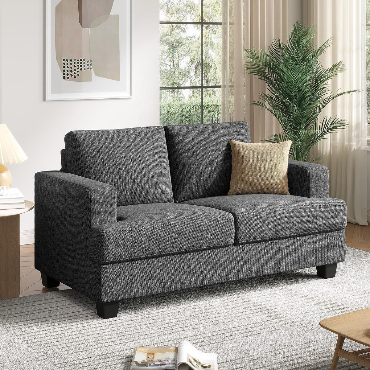 Kleines 2-Sitzer Sofa Grau – Modernes Wohnzimmer Sofa mit Leinenstoff