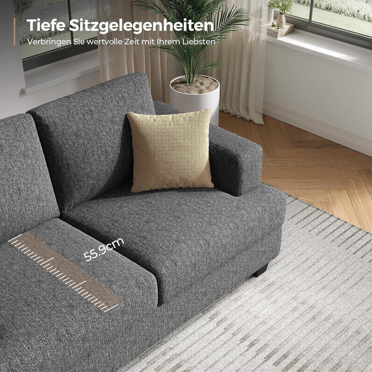 Kleines 2-Sitzer Sofa Grau – Modernes Wohnzimmer Sofa mit Leinenstoff