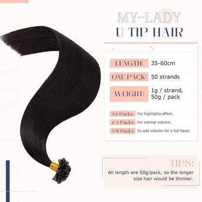 Echthaar Extensions Bondings #1B Schwarz 60cm – Remy U-Tip