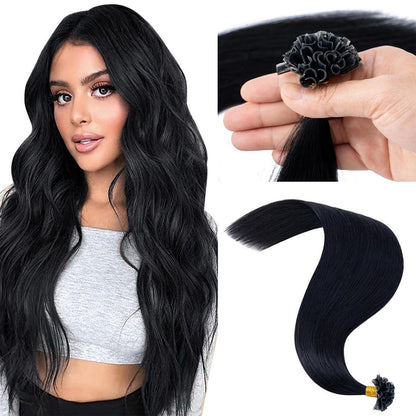 Echthaar Extensions Bondings Schwarz 60cm - 50 Strähnen