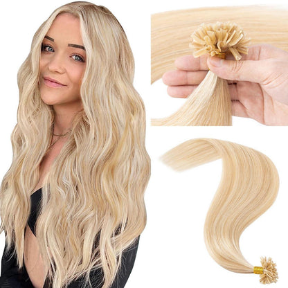 Echthaar Extensions Bondings 50cm #18P613 Ascheblond/Blond
