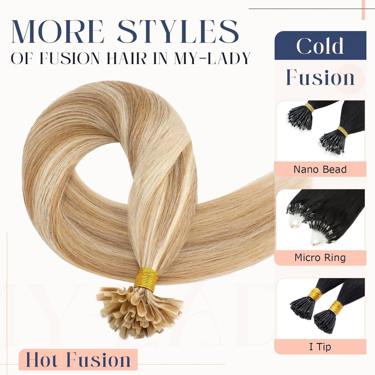 Echthaar Extensions Bondings 50cm #18P613 Ascheblond/Blond