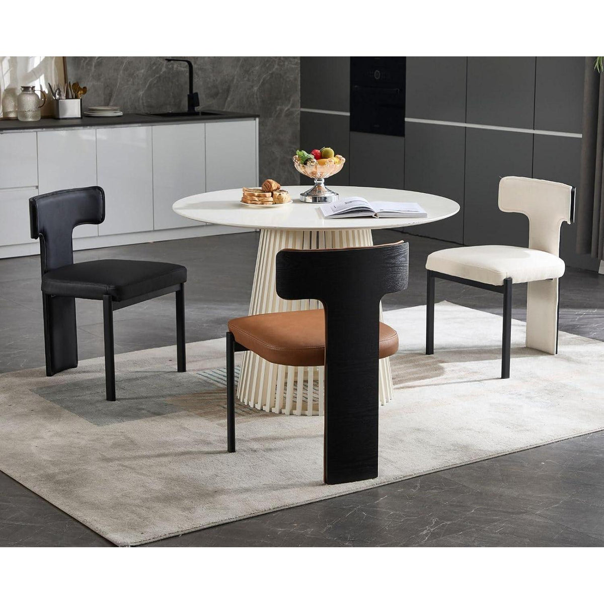Moderner Esszimmerstuhl Set 2er – Chenille Weiß