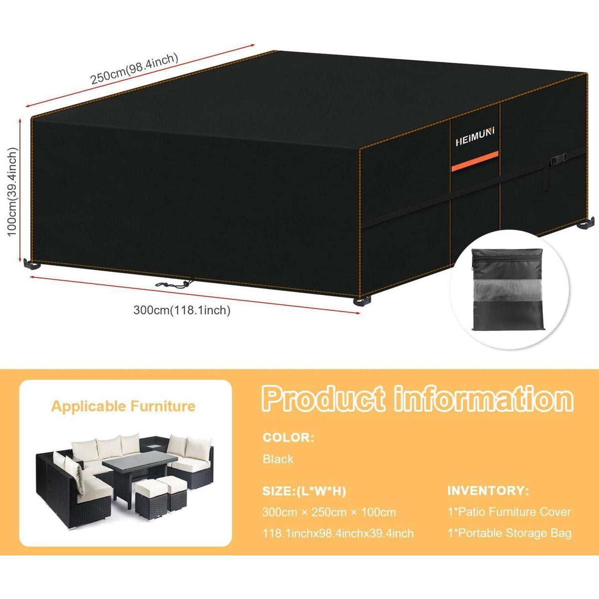 Wasserdichte Gartenmöbel Abdeckung 300x250x100cm