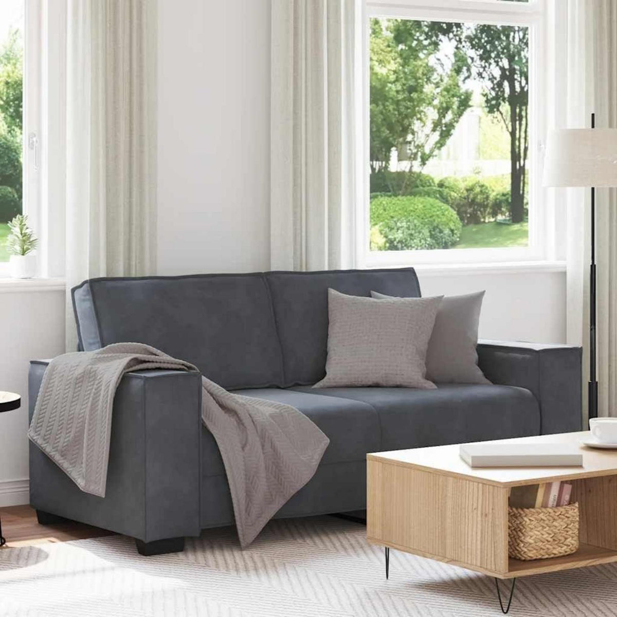2-Sitzer Sofa Dunkelgrau Samt – Komfortable Polstercouch
