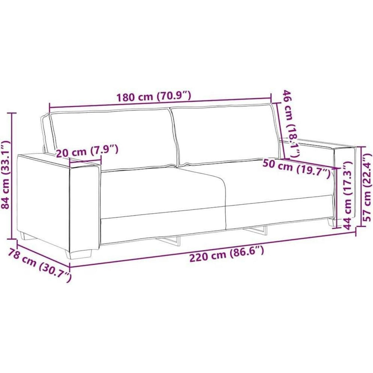 3-Sitzer Sofa Schwarz Samt 180cm – Komfortable Polstercouch