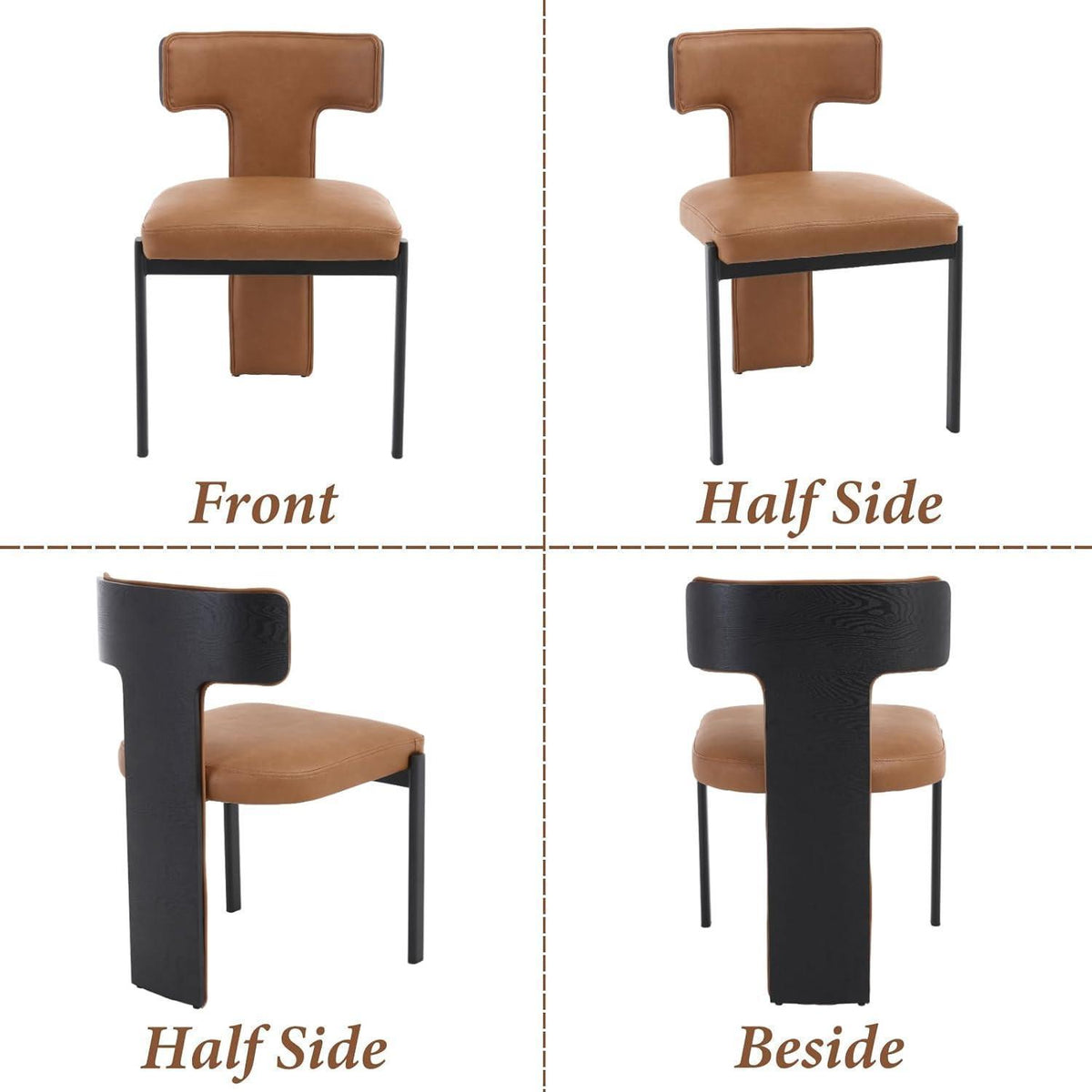 Moderner Esszimmerstuhl Set Braun – 4er Pack mit Holzrücken