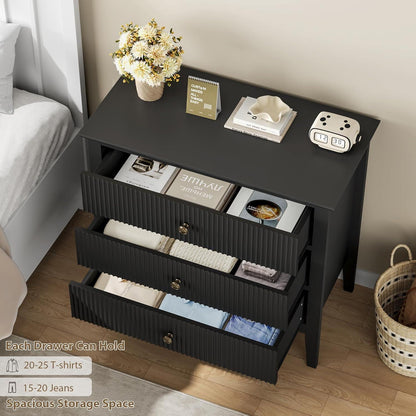 Schwarze Kommode mit 3 Schubladen – 80cm breit, modern & geriffelt