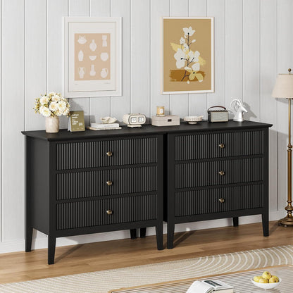 Schwarze Kommode mit 3 Schubladen – 80cm breit, modern & geriffelt