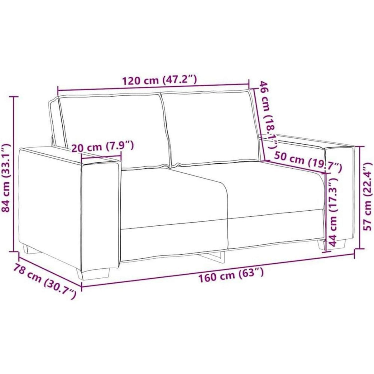 2-Sitzer Sofa Braun, Samt, 120cm – Komfortable Polstercouch