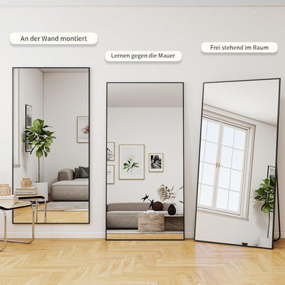 Großer Ganzkörperspiegel 200x90 cm – Steh- & Wandspiegel Schwarz
