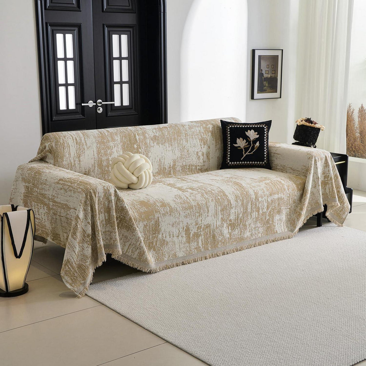 Sofaüberwurf Chenille geometrisch 230x300cm Khaki
