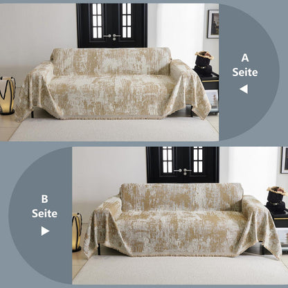 Sofaüberwurf Chenille geometrisch 230x300cm Khaki