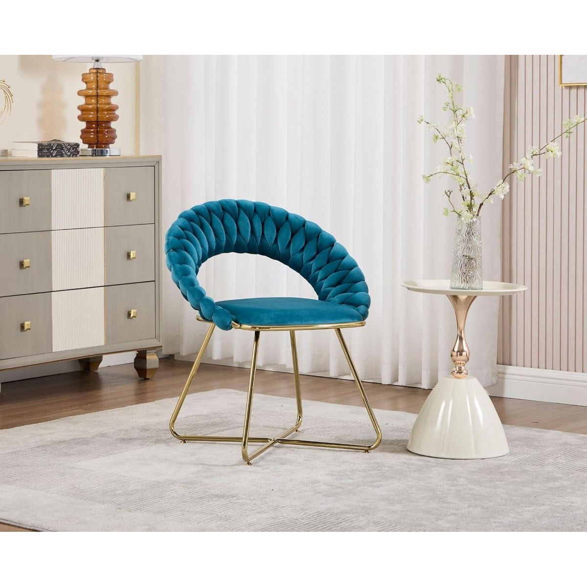 Blauer Samt Loungesessel 2er Set mit goldenen Beinen