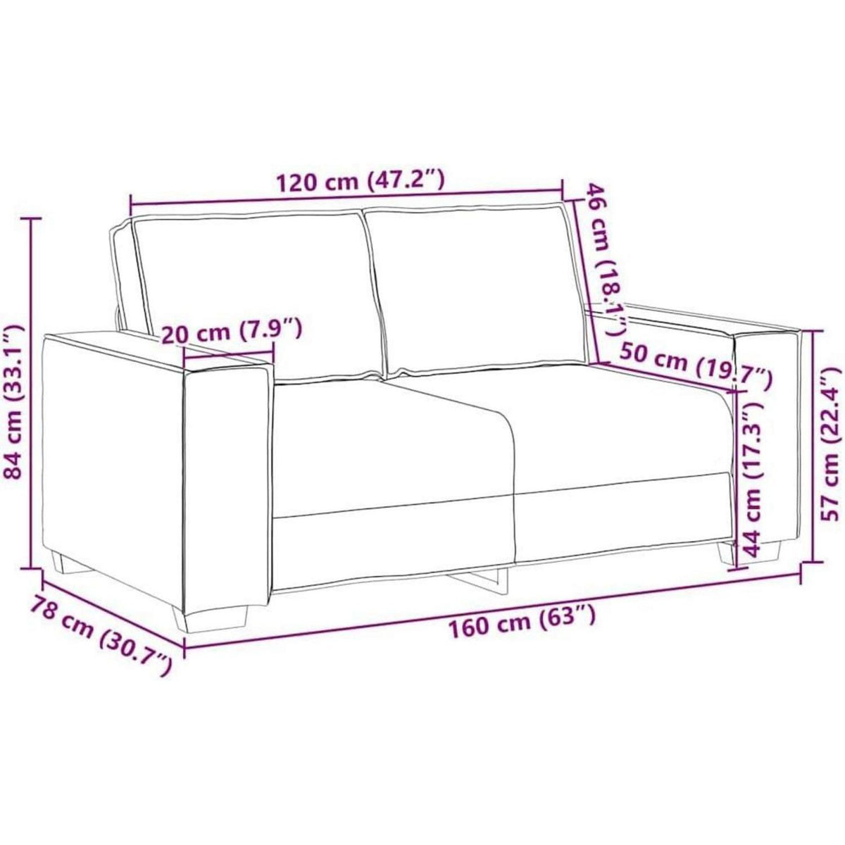 Rosa Samt 2-Sitzer Sofa – Komfortable Polstercouch 120cm