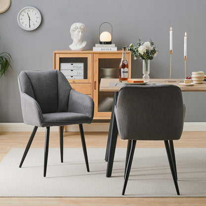 Leinen Esszimmerstühle Set Dunkelgrau – Komfortable Polsterstühle