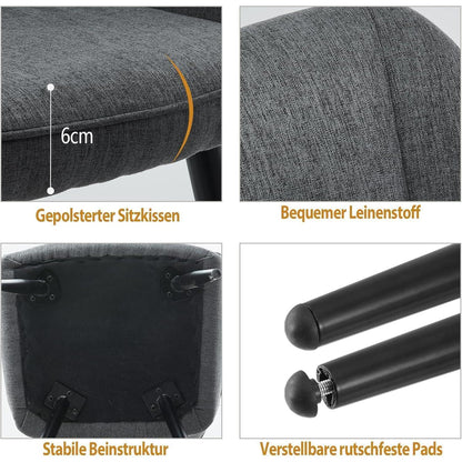 Leinen Esszimmerstühle Set Dunkelgrau – Komfortable Polsterstühle