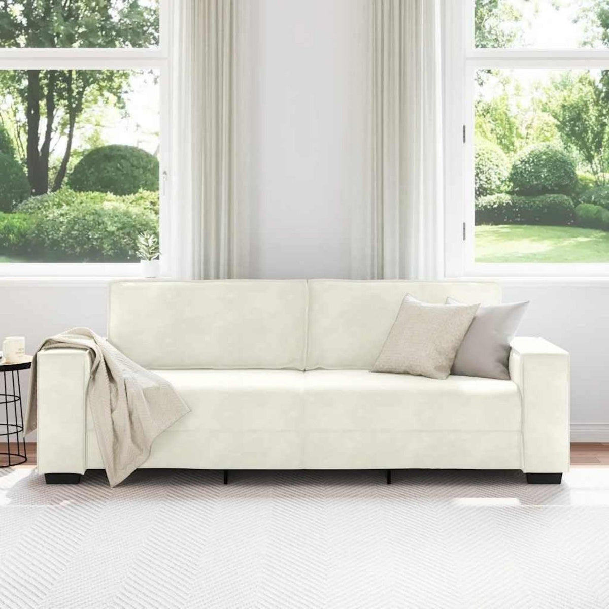 3-Sitzer Samtsofa Creme – Komfortable Polstercouch 180cm
