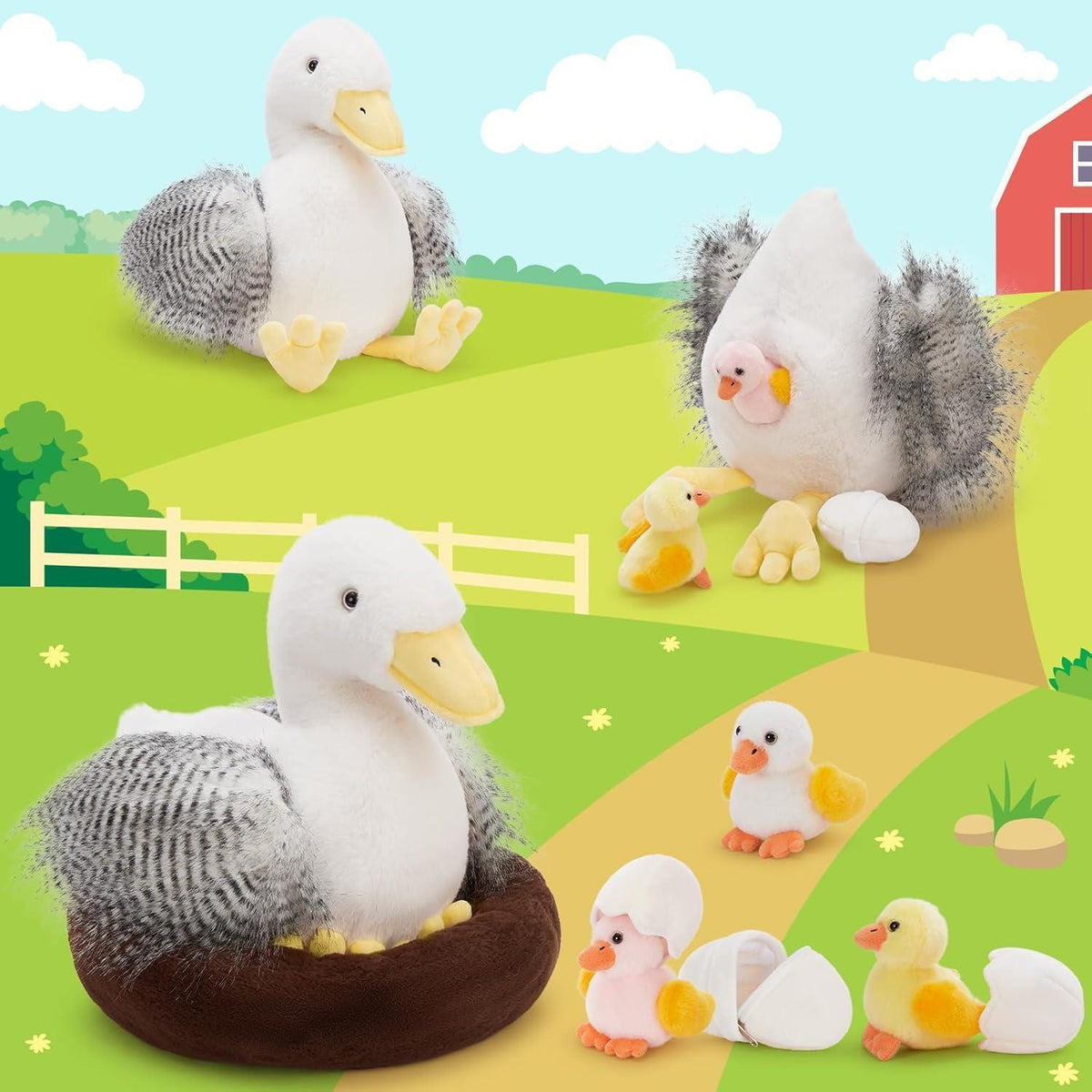 XXL Kuscheltier Ente mit Babys – Plüschtier Geschenk für Kinder