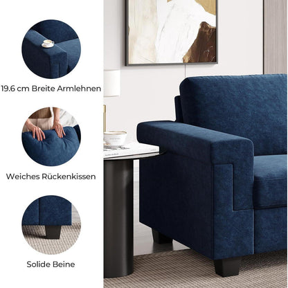 Kleine 2-Sitzer Couch Blau – Modernes Sofa mit Tiefsitz