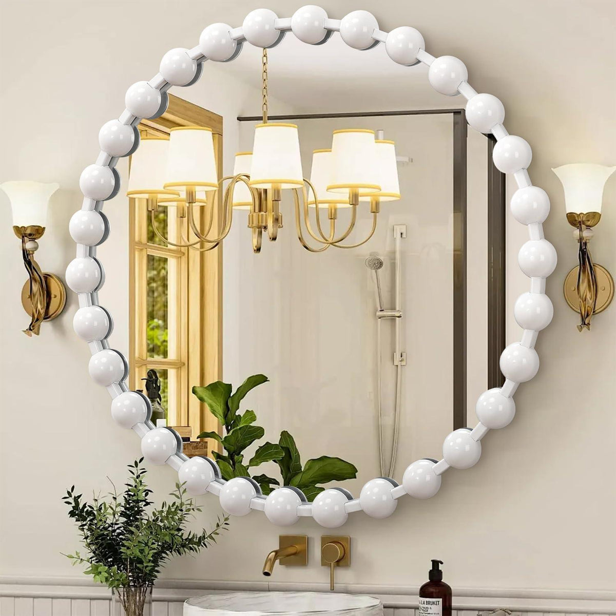 Runder Wandspiegel 70cm mit Perlenrahmen – Dekorativ & Elegant