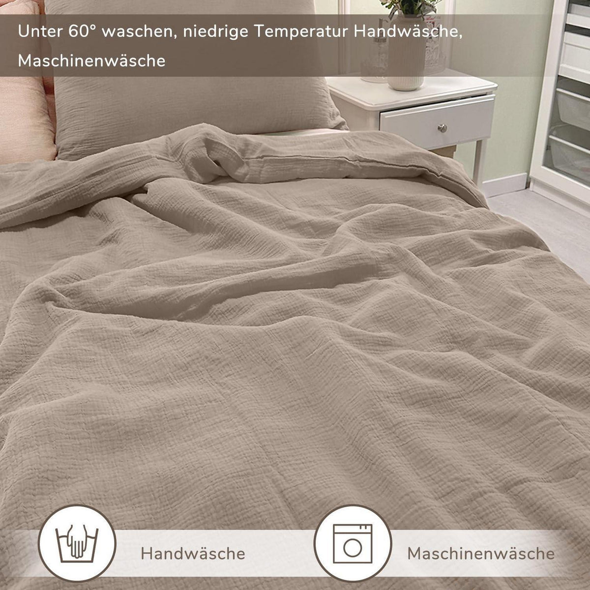 Musselin Bettwäsche Set 200x220 cm Helles Khaki 3-teilig