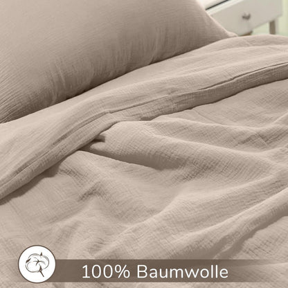 Musselin Bettwäsche Set 200x220 cm Helles Khaki 3-teilig