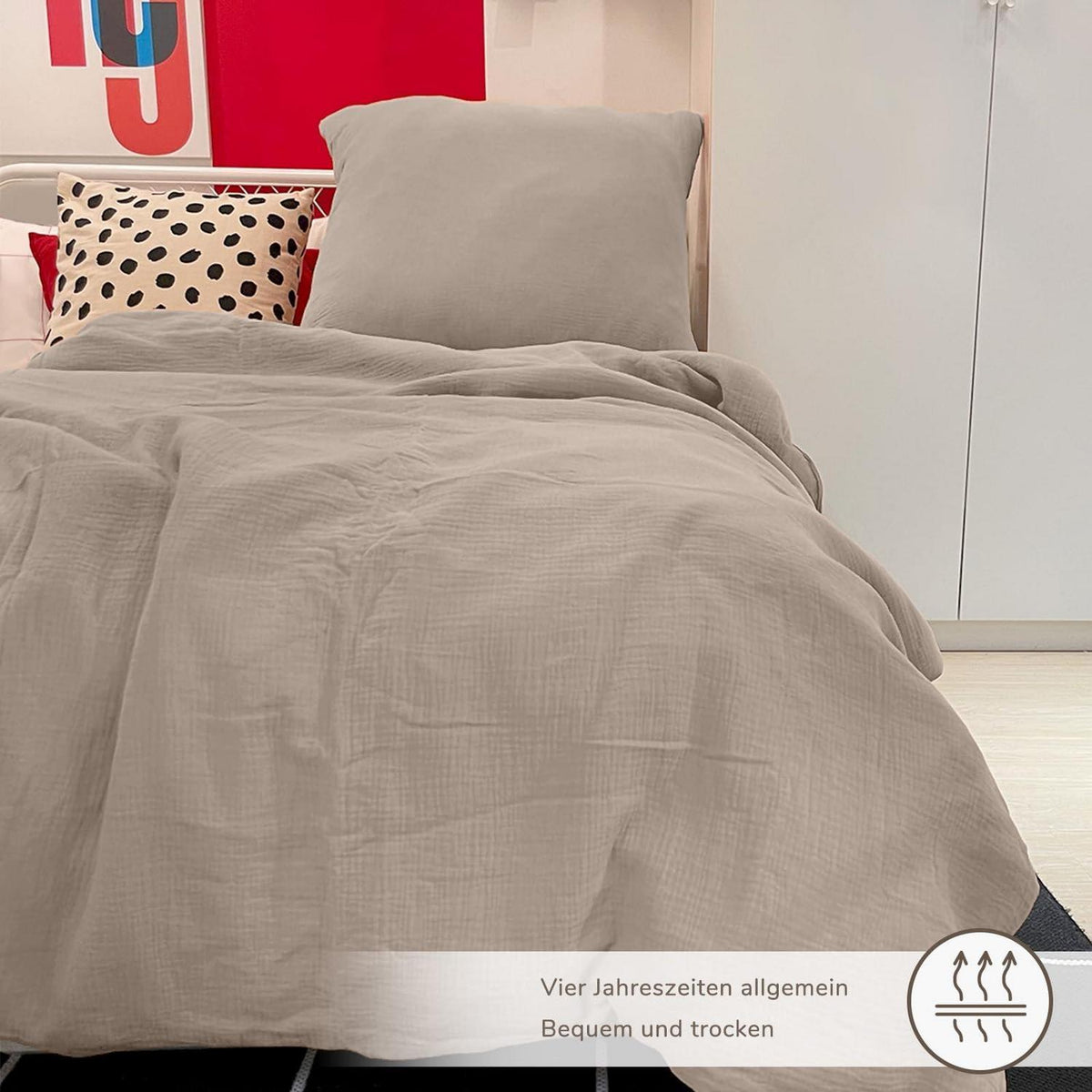 Musselin Bettwäsche Set 200x220 cm Helles Khaki 3-teilig