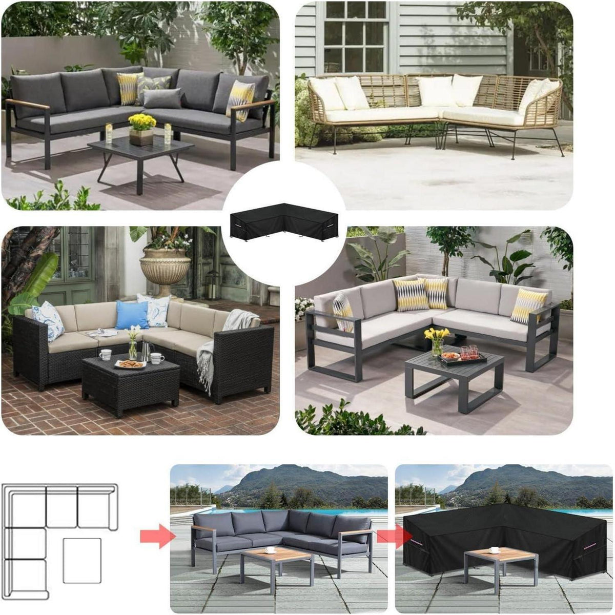 Gartenlounge Abdeckplane L-Form | Wasserdicht & Windfest